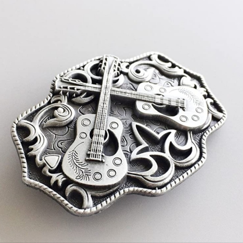 New Silver Guitars Country Music Western Belt Buckle Unisex